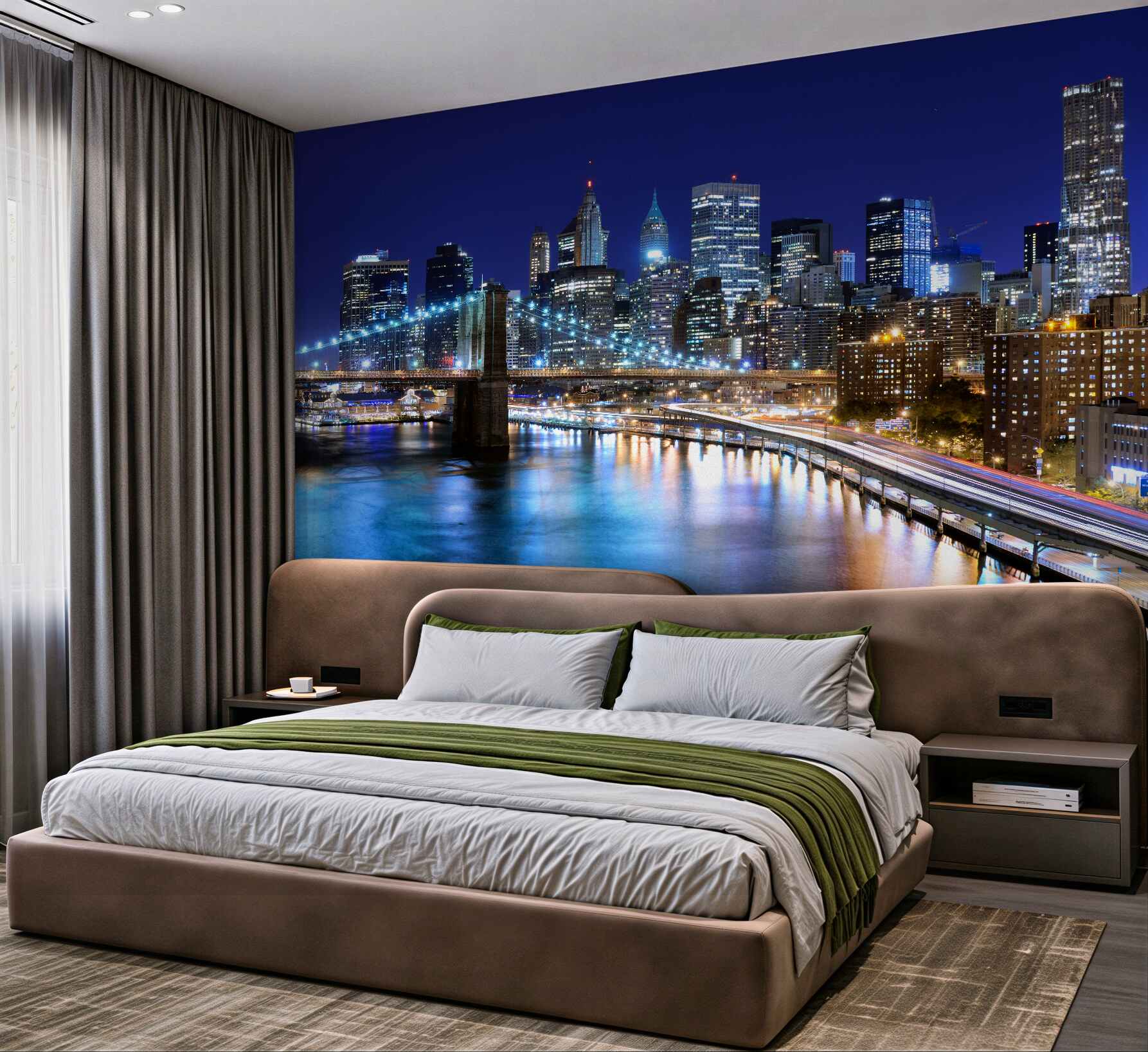 Fototapeta Molo na Manhattanie w nocy jest oświetlone