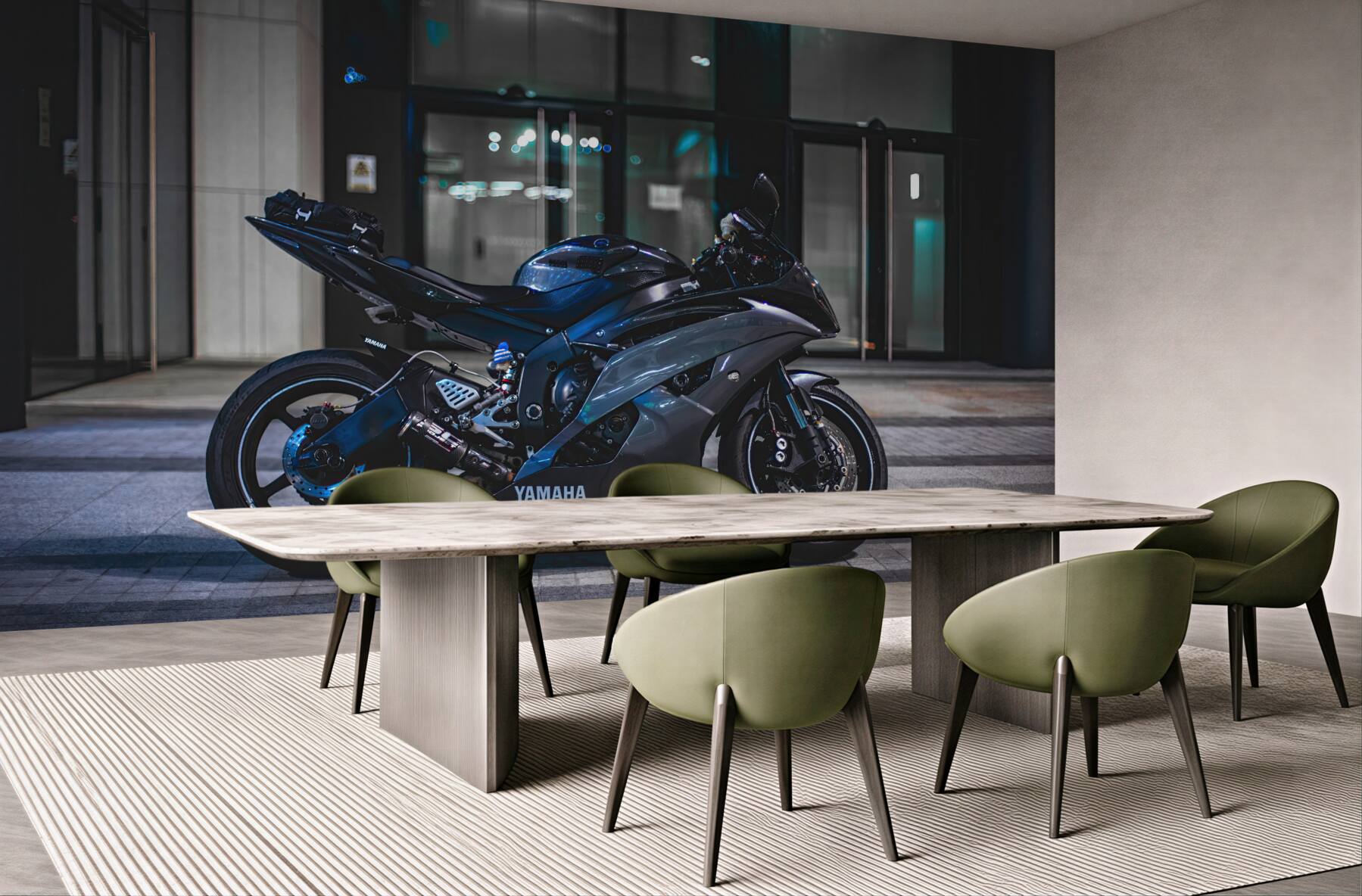 Fototapeta ciemnoniebieski zaparkowany motocykl