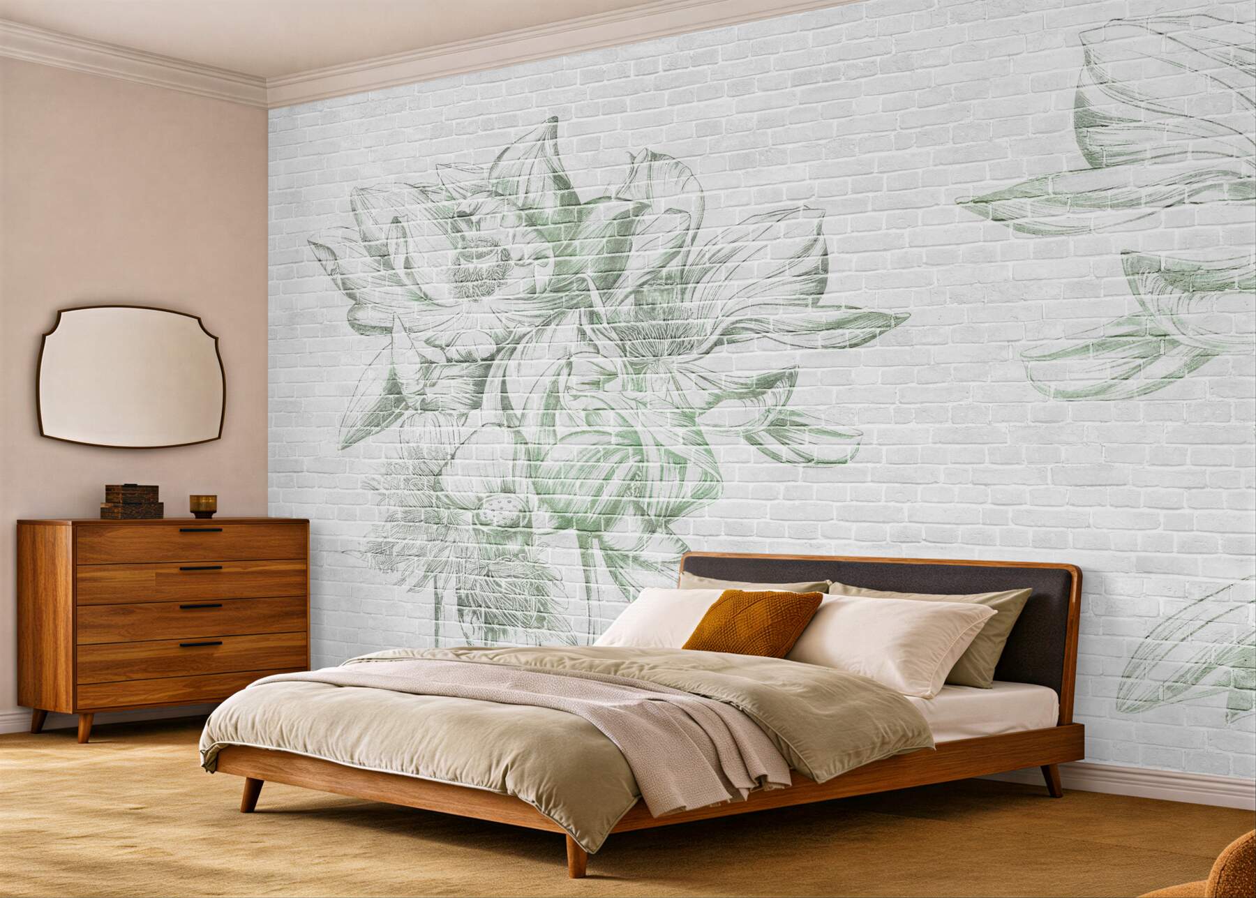 Fototapeta Mur z cegieł i kwiaty