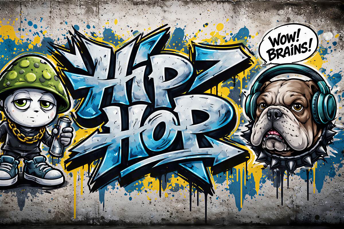 Fototapeta graffiti hip hop z buldogiem