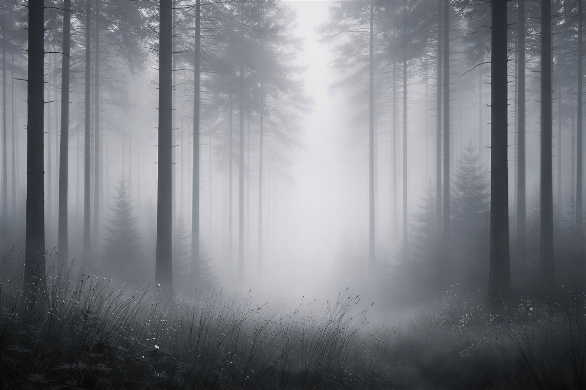 Fototapeta mglisty las o świcie