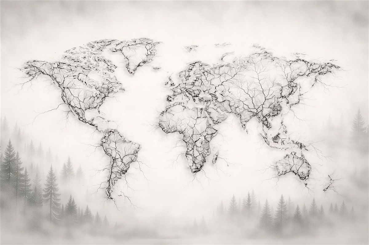 Fototapeta mapa świata z leśną mgłą