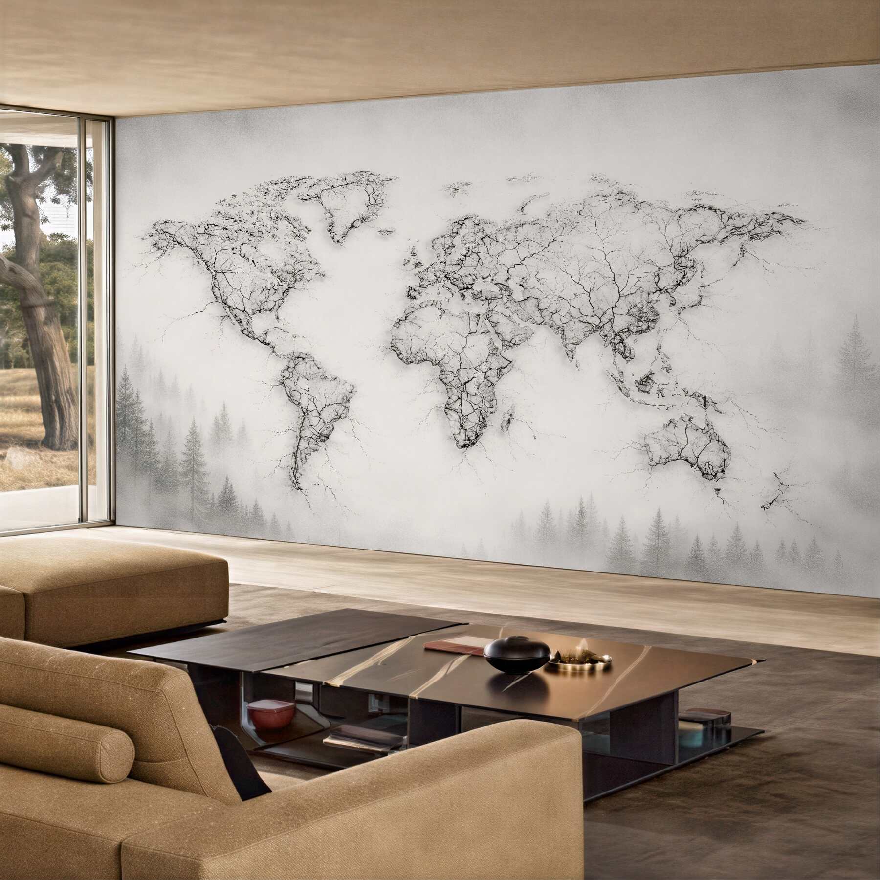 Fototapeta mapa świata z leśną mgłą