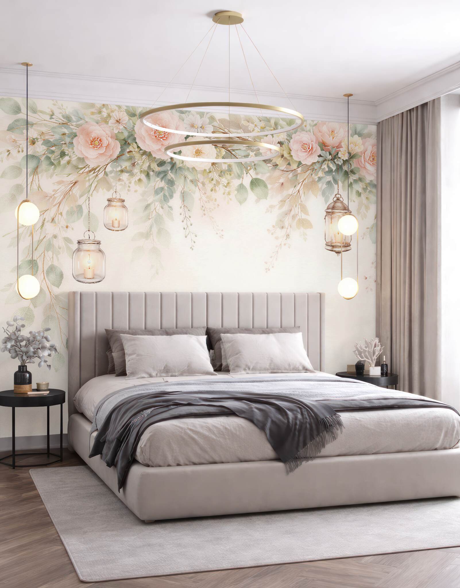 Fototapeta romantyczne kwiaty z lampionami