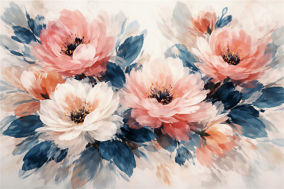 Fototapeta akwarelowe peonie w błękicie