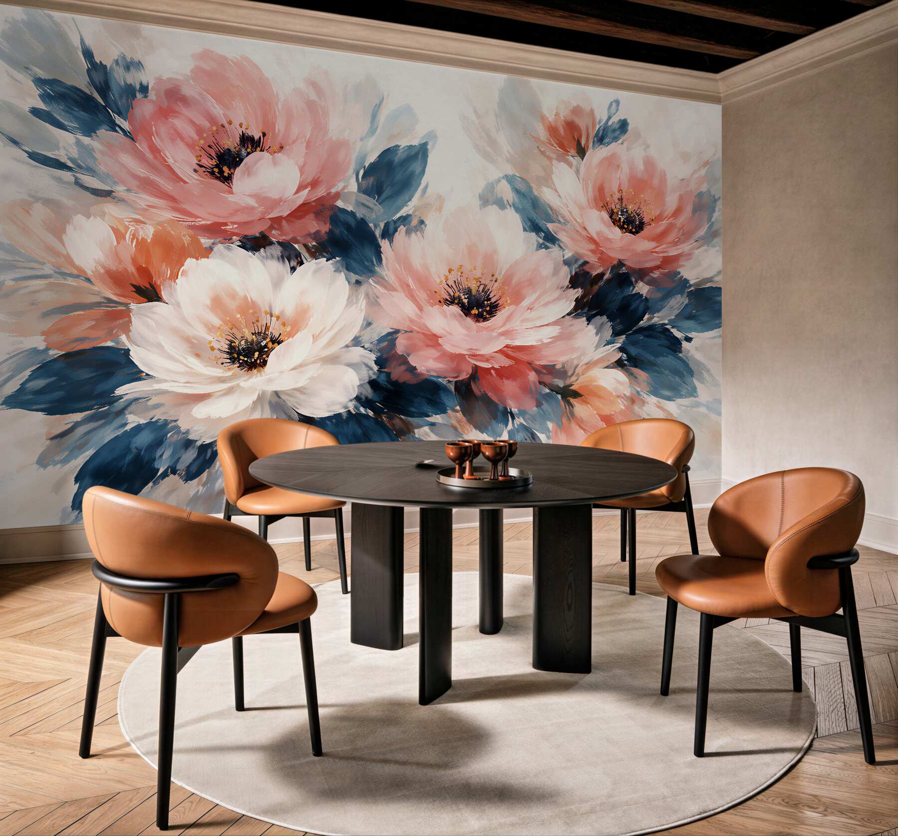 Fototapeta akwarelowe peonie w błękicie