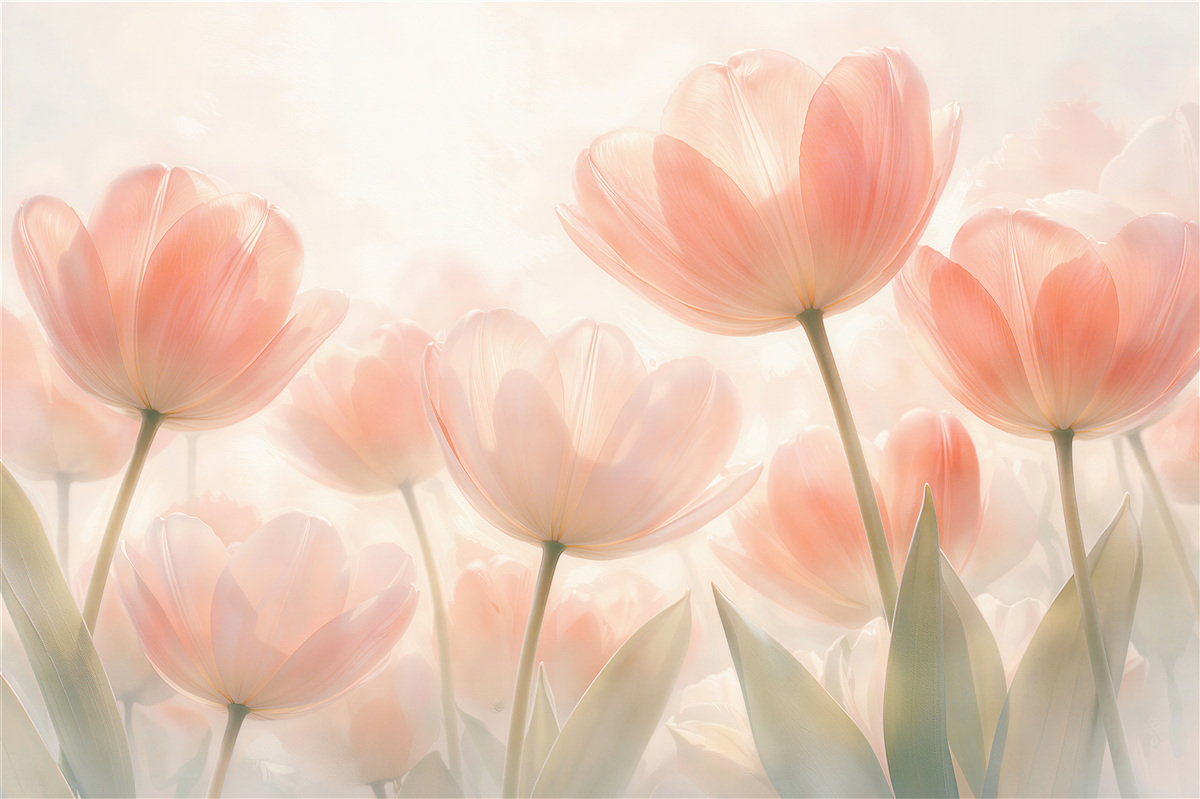 Fototapeta pastelowe tulipany w blasku
