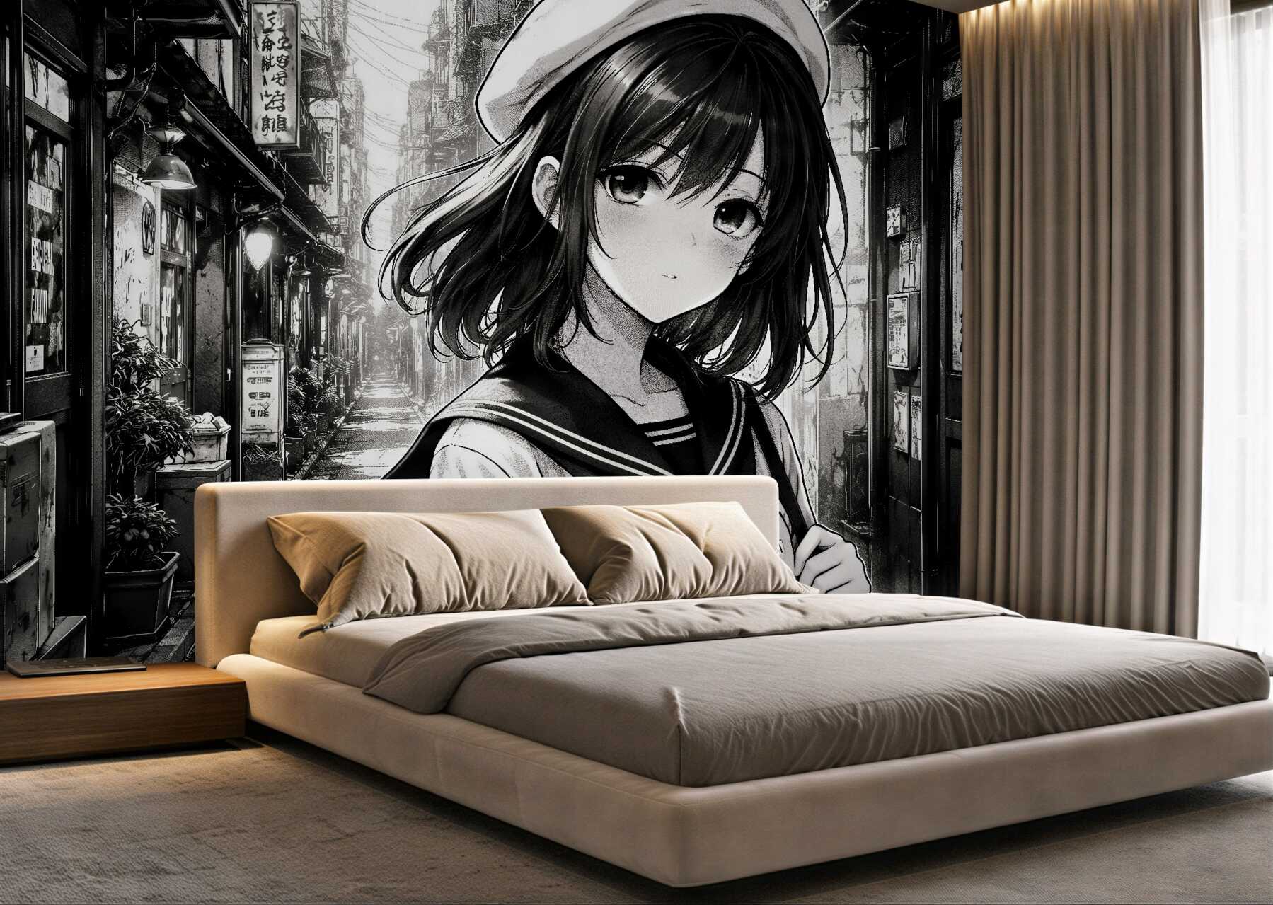 Fototapeta manga dziewczyna w miejskiej uliczce