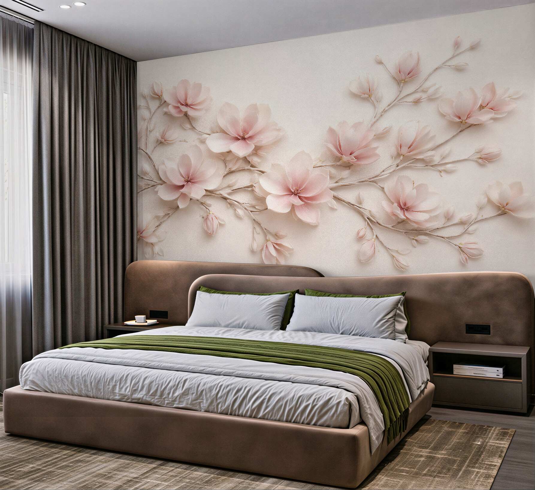 Fototapeta pudrowa magnolia na delikatnych gałązkach