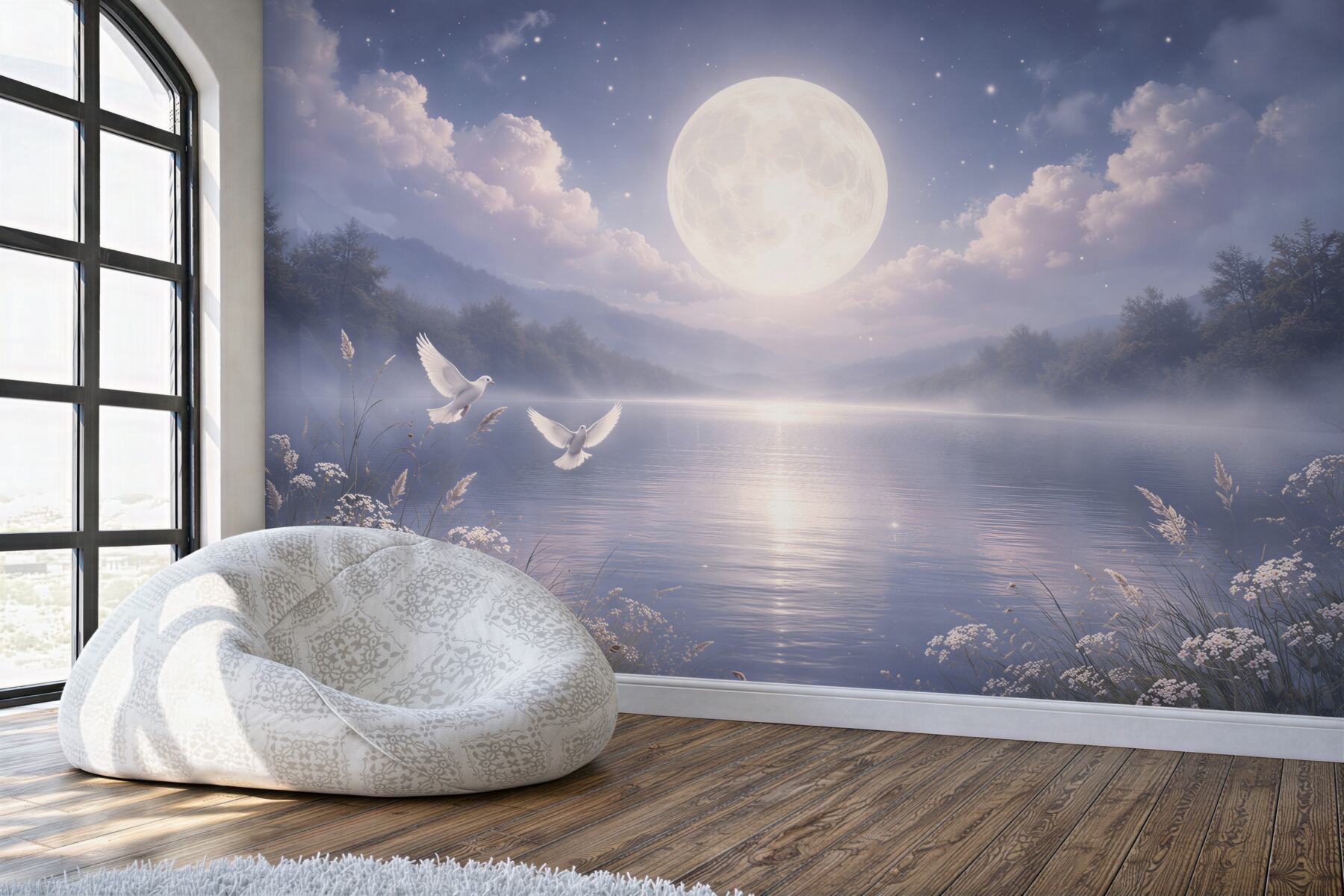 Fototapeta magiczne jezioro pod pełnią księżyca