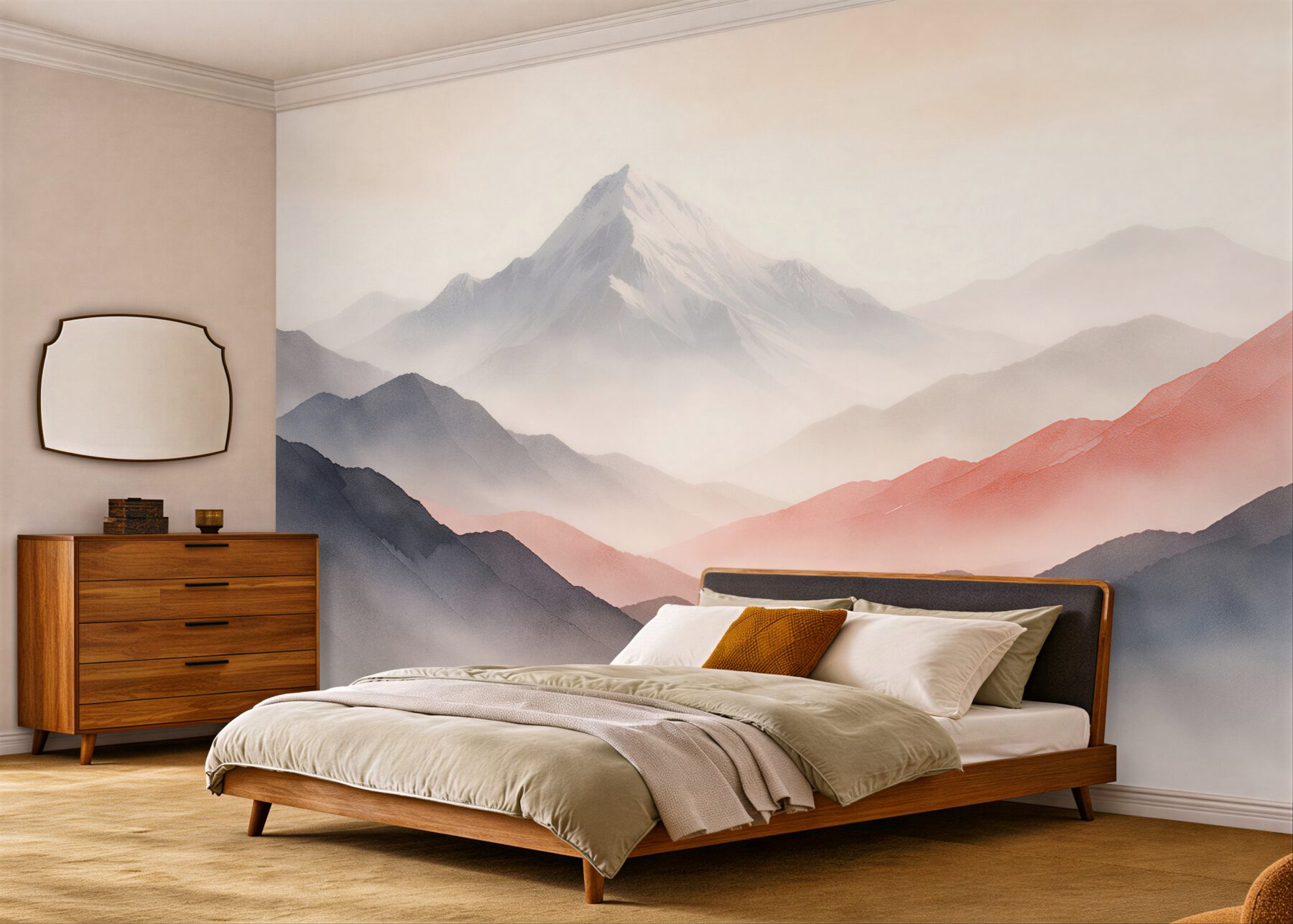 Fototapeta mgliste góry w pastelowym świetle