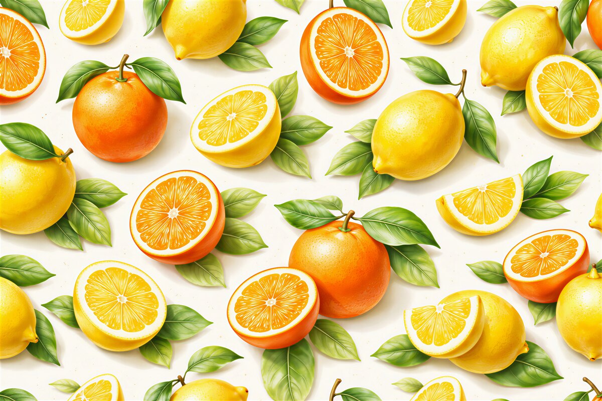 Fototapeta cytrusowy wzór z pomarańczami i cytrynami