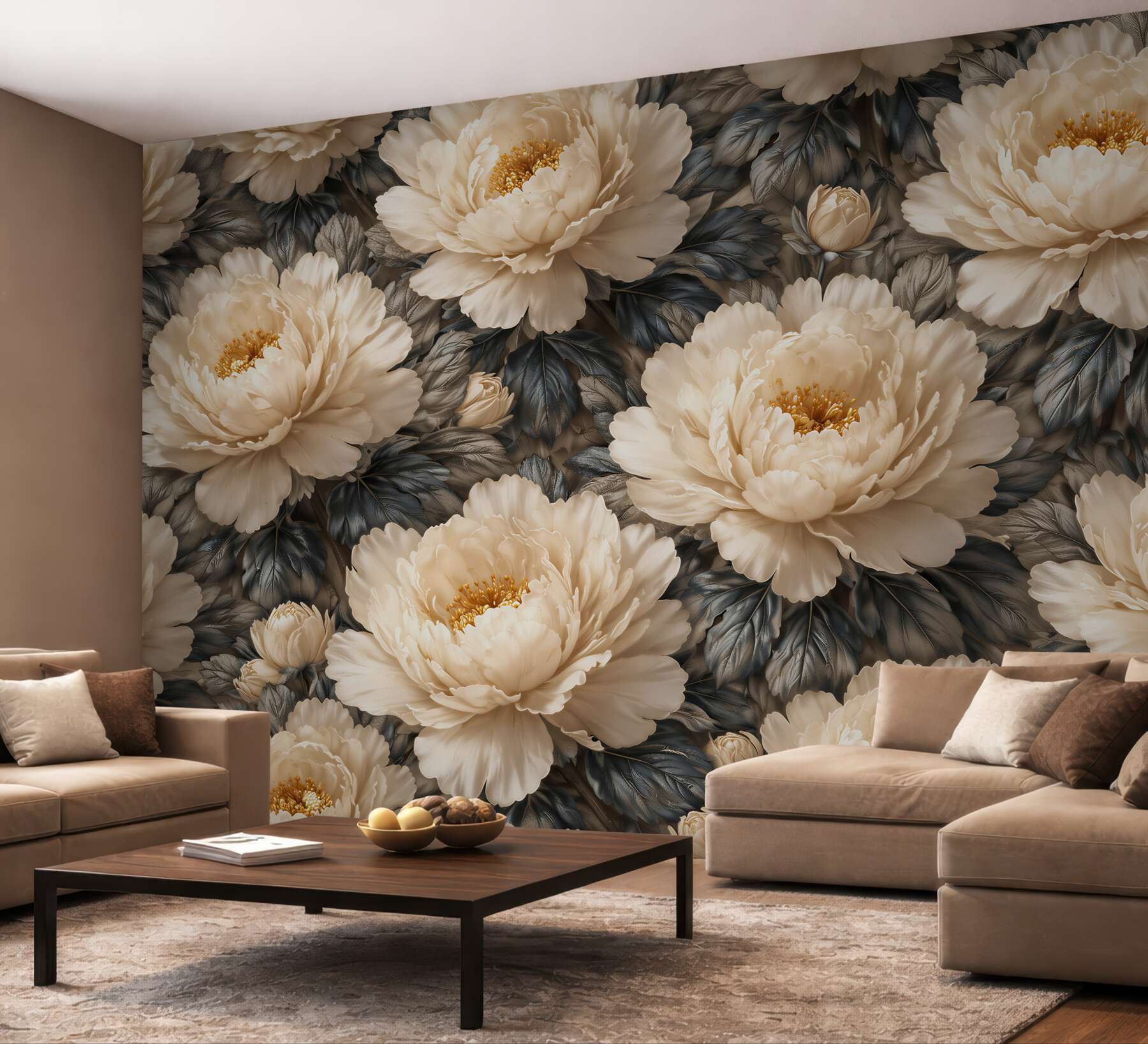 Fototapeta kremowe piwonie w eleganckim stylu