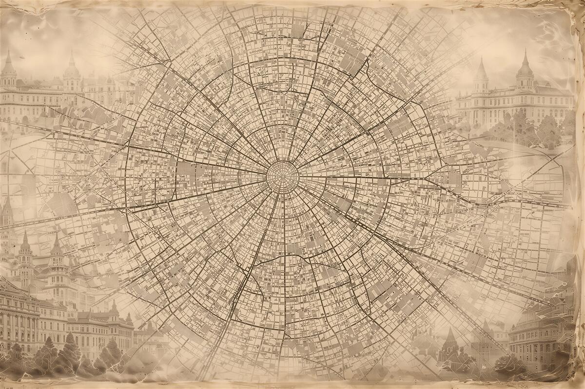 Fototapeta sepiowa mapa starego miasta