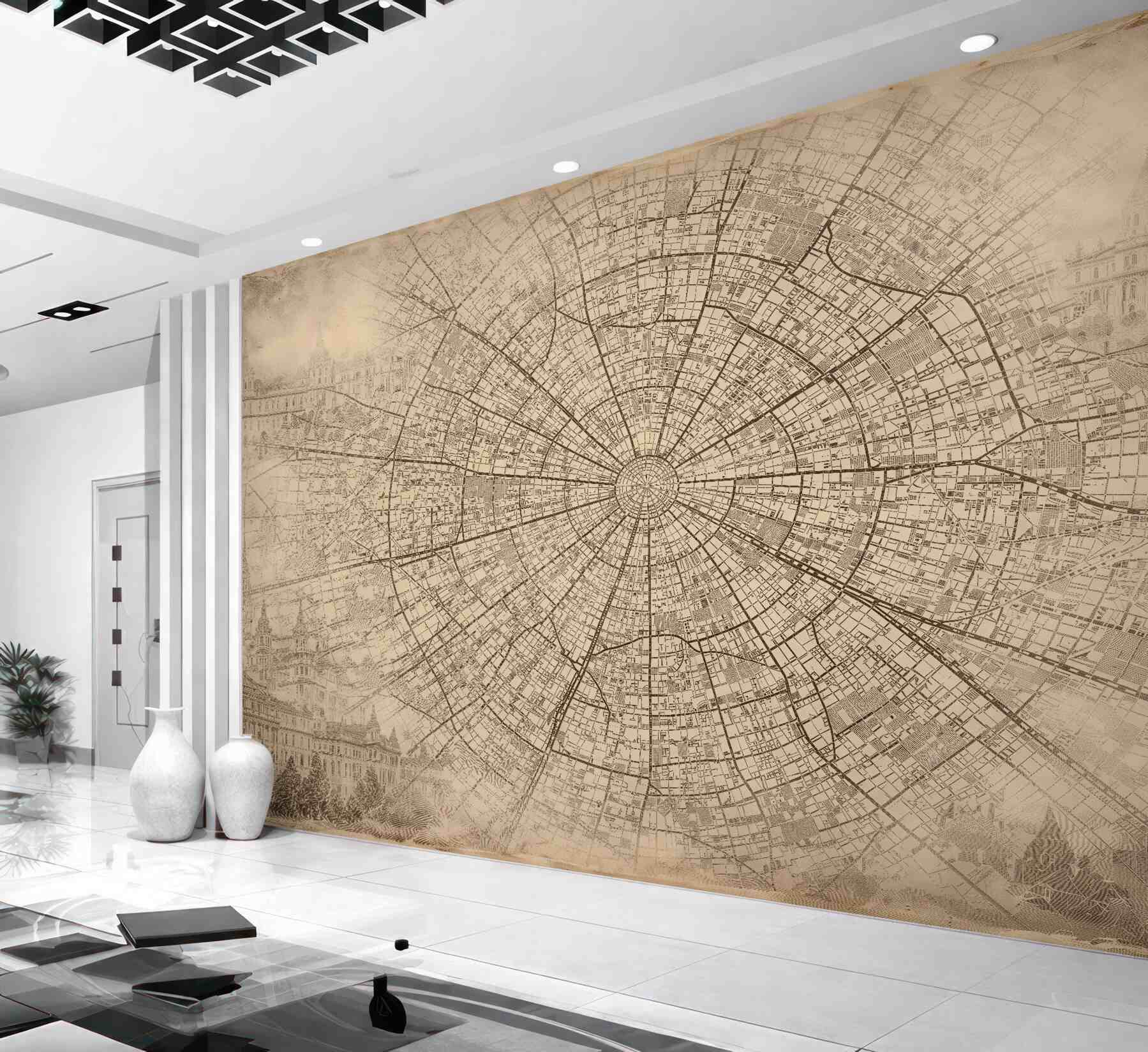 Fototapeta sepiowa mapa starego miasta