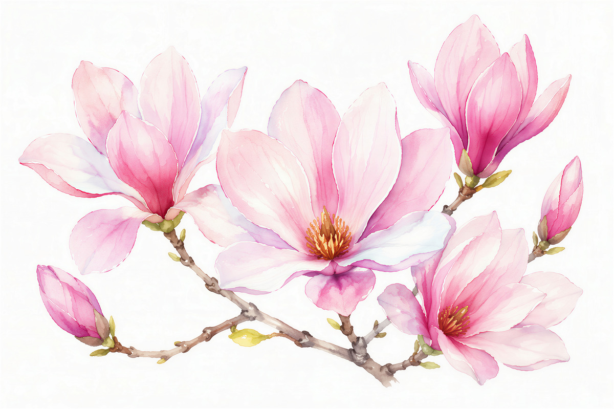 Fototapeta różowa akwarelowa magnolia