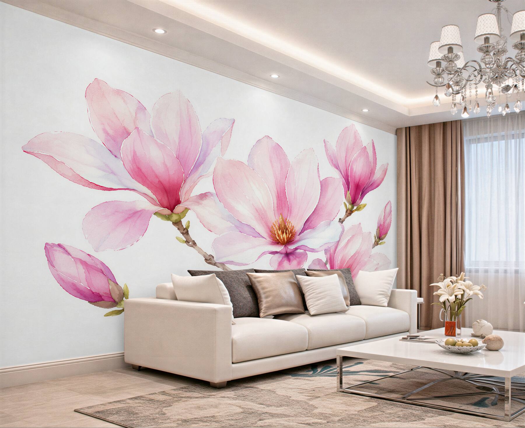Fototapeta różowa akwarelowa magnolia