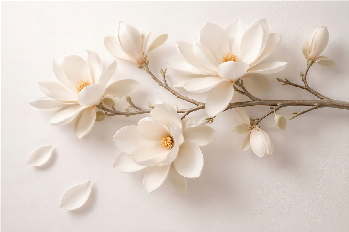 Fototapeta kremowa magnolia 3d na gałęzi