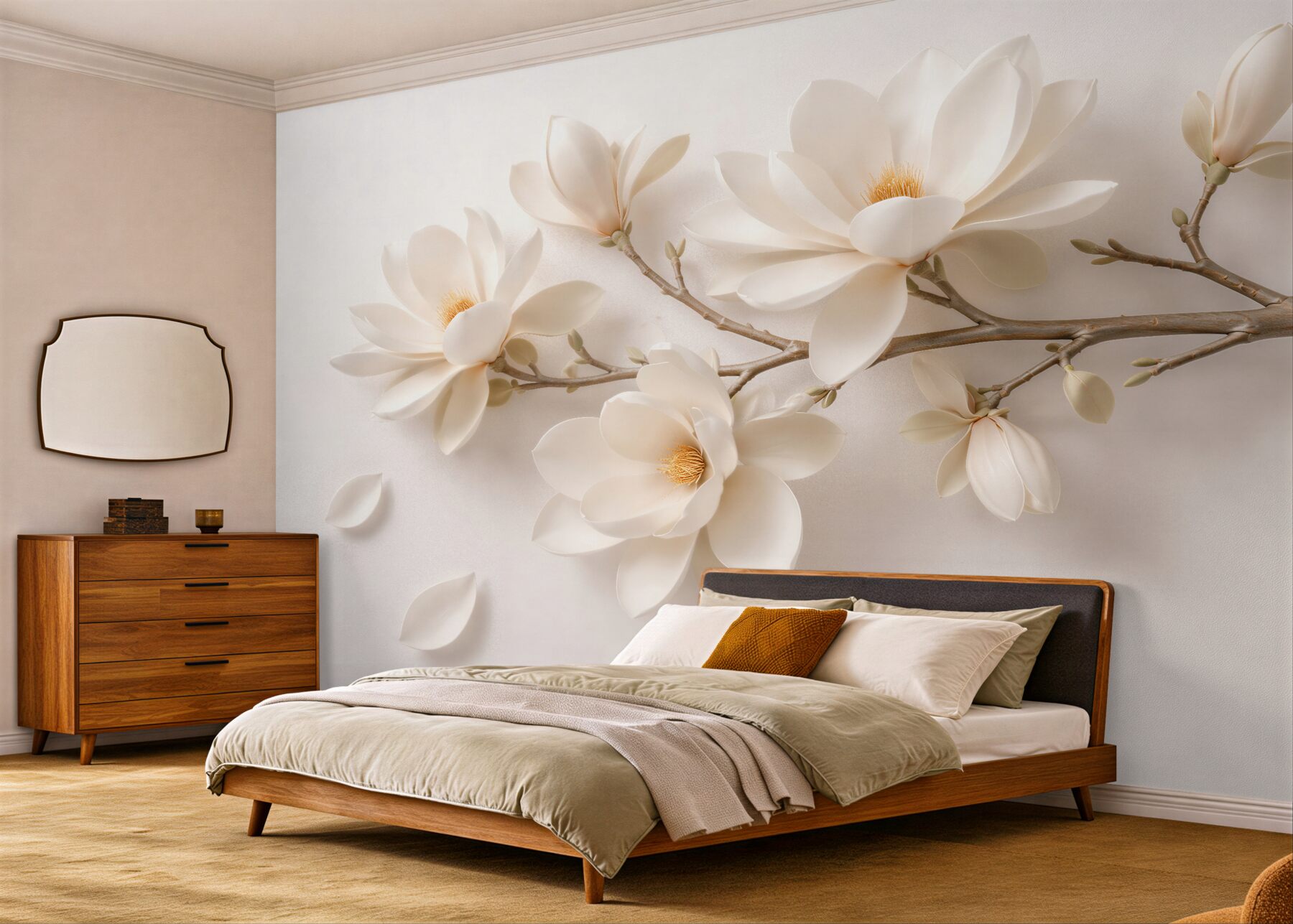 Fototapeta kremowa magnolia 3d na gałęzi