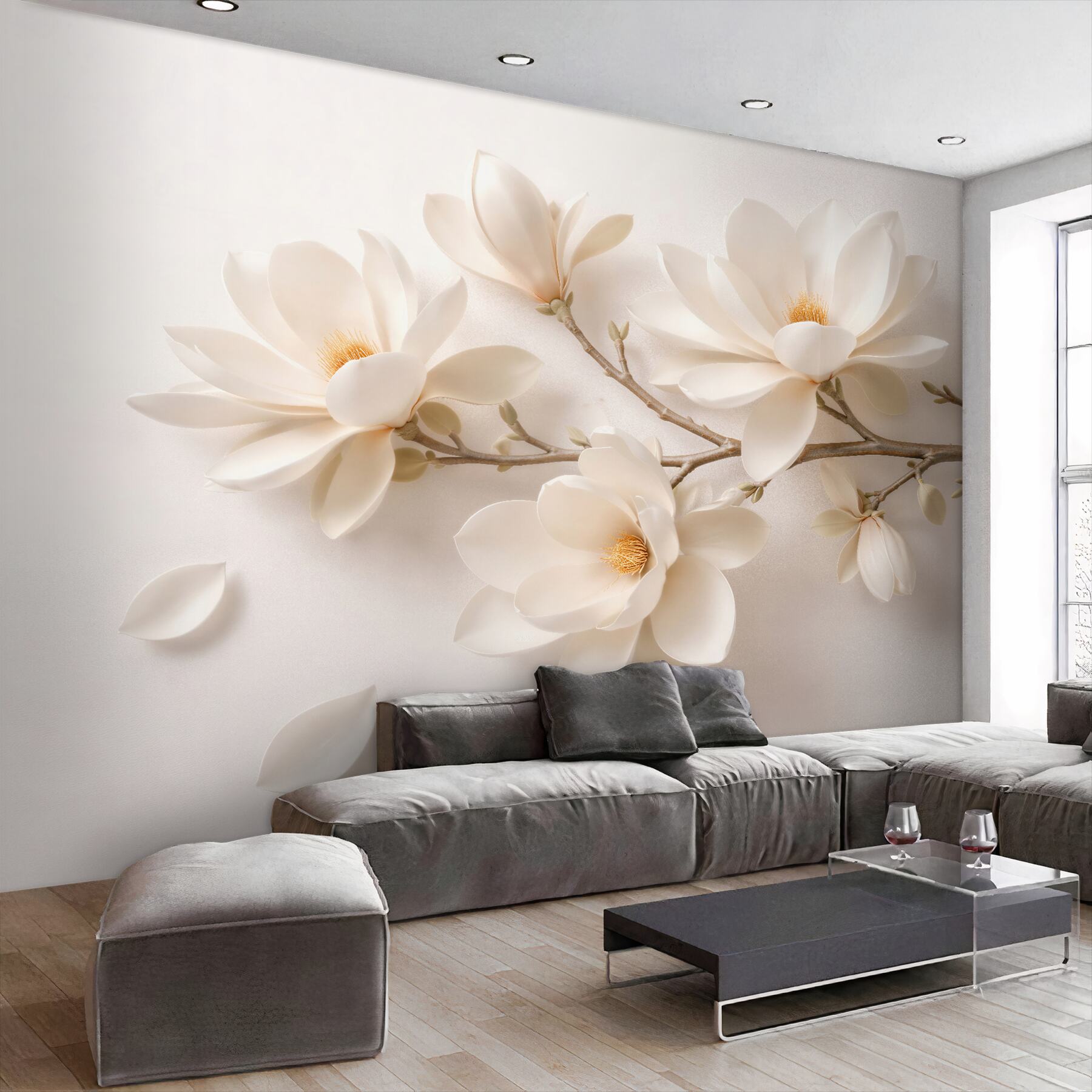 Fototapeta kremowa magnolia 3d na gałęzi