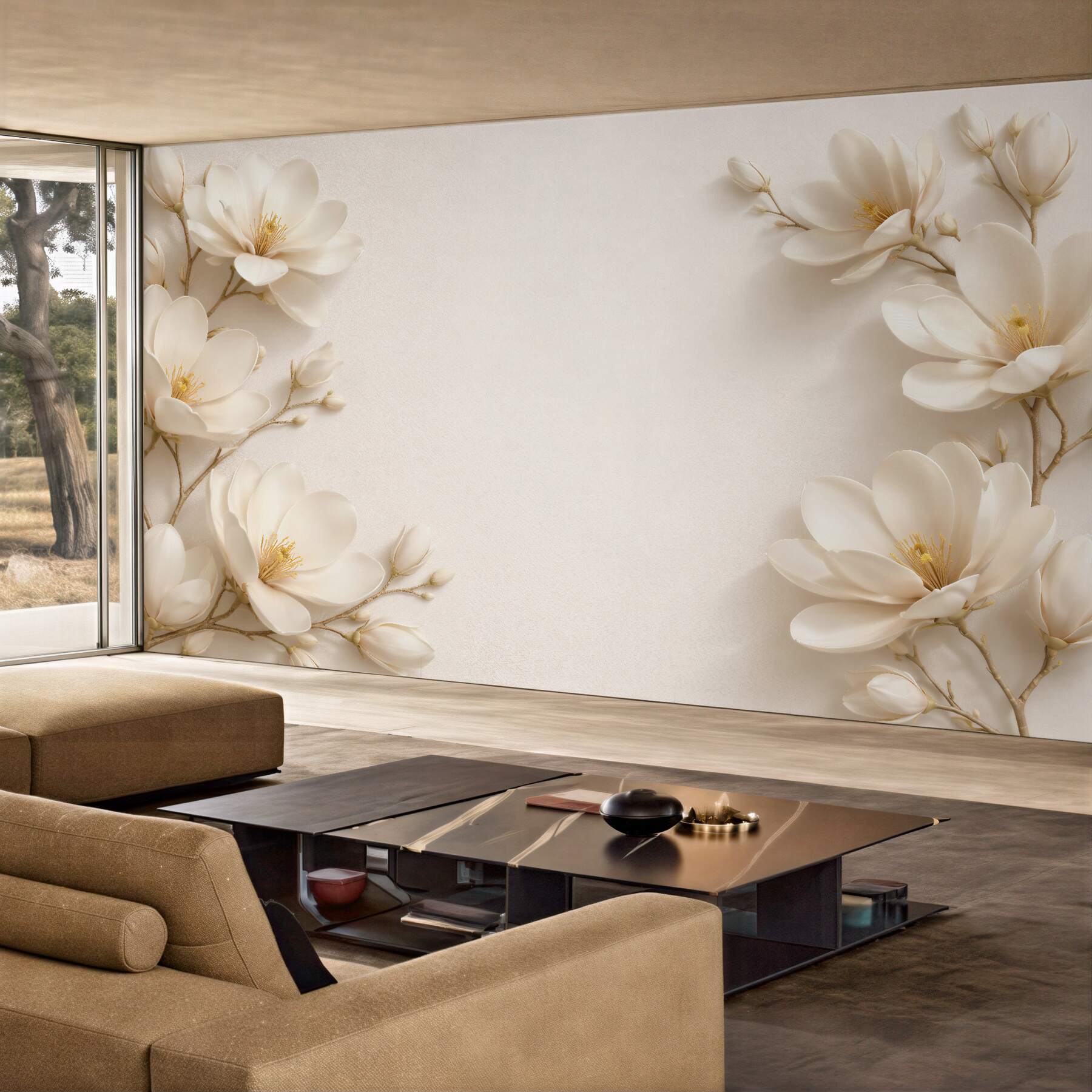 Fototapeta jasne magnolie w eleganckiej ramie