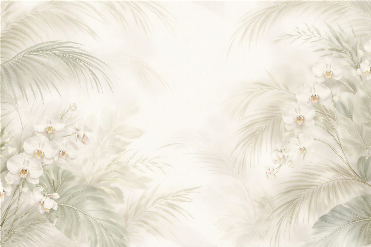 Fototapeta kremowe orchidee i liście palmy