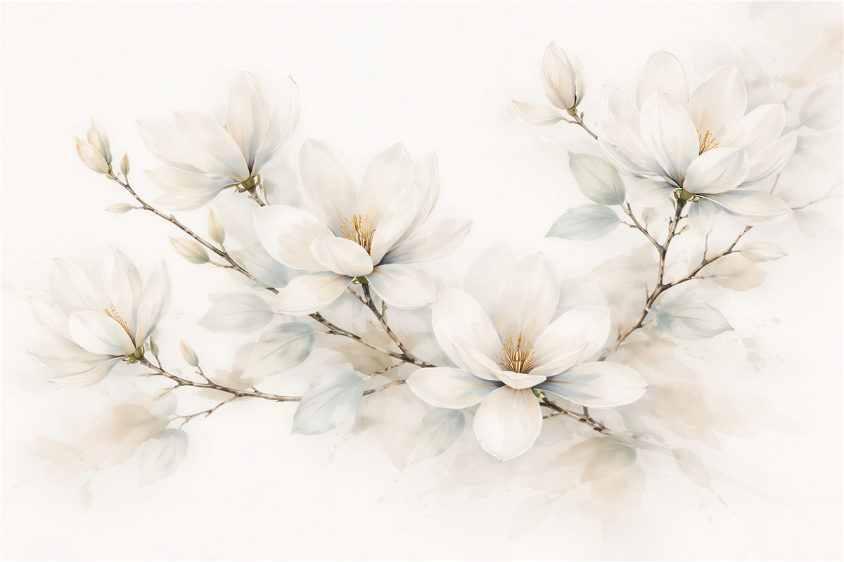 Fototapeta delikatne magnolie w akwareli
