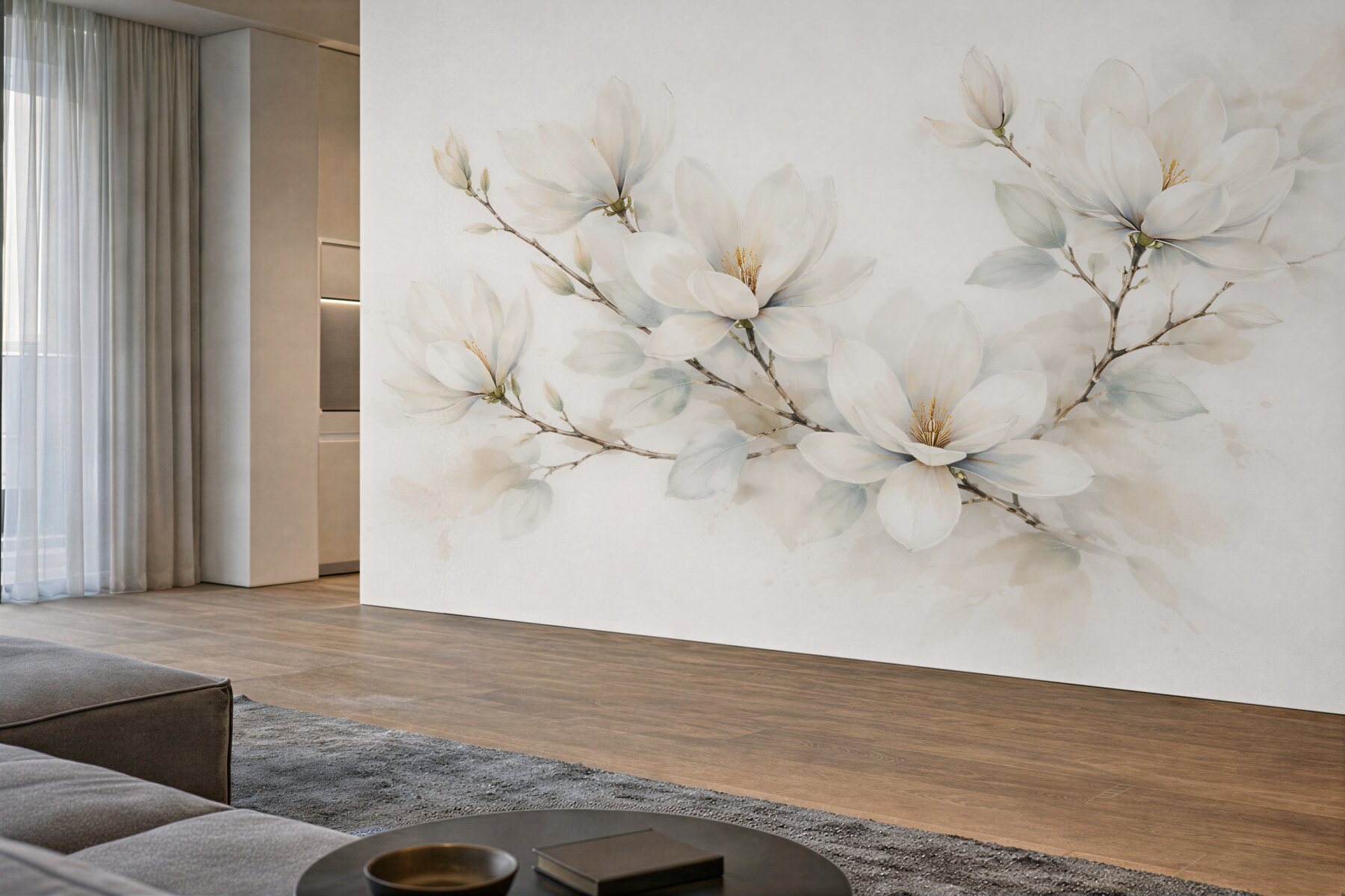 Fototapeta delikatne magnolie w akwareli