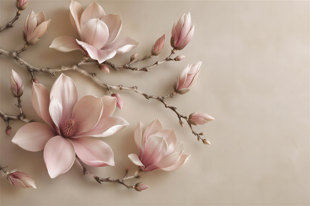 Fototapeta pudrowa magnolia na gałęziach