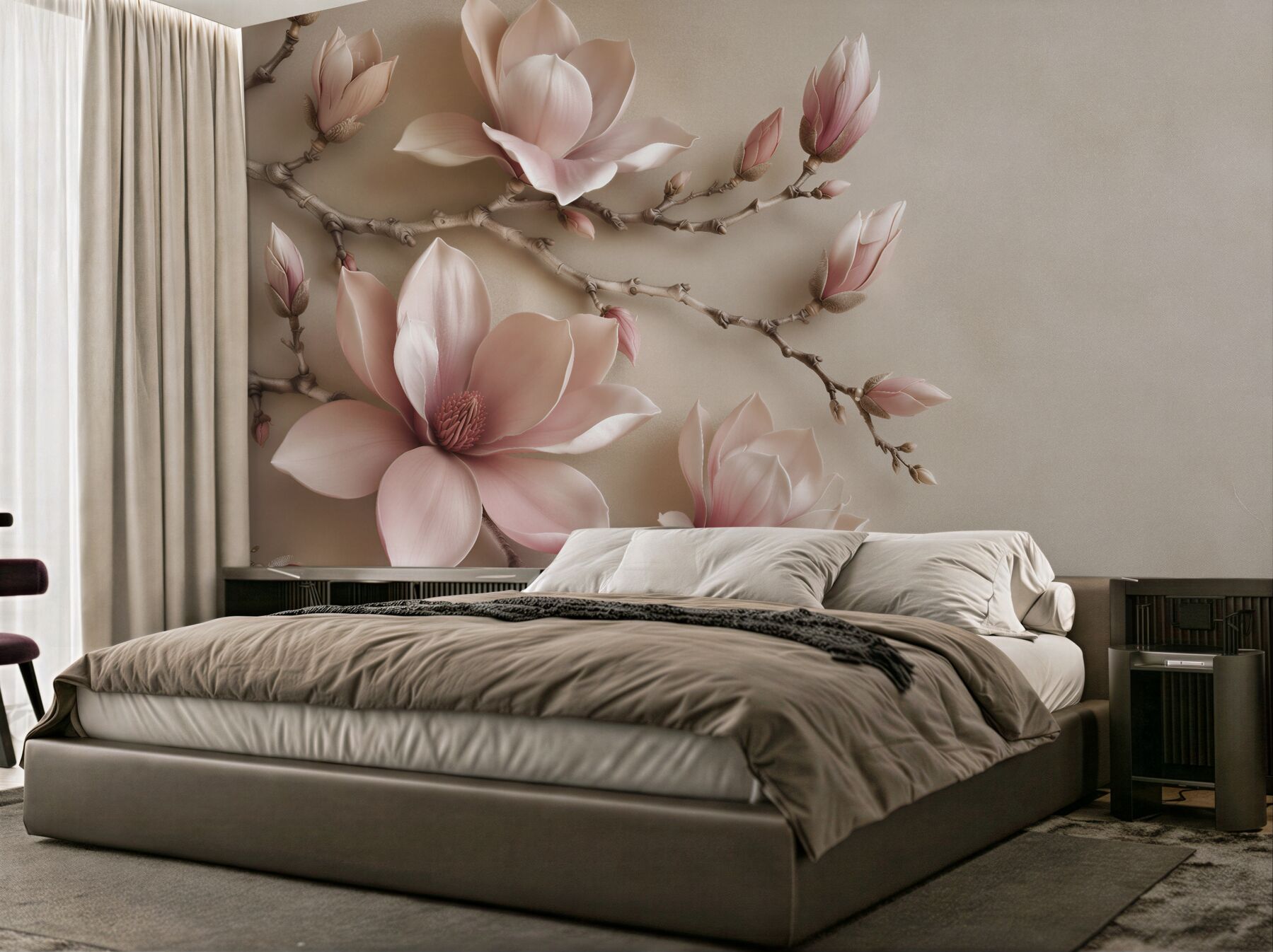 Fototapeta pudrowa magnolia na gałęziach