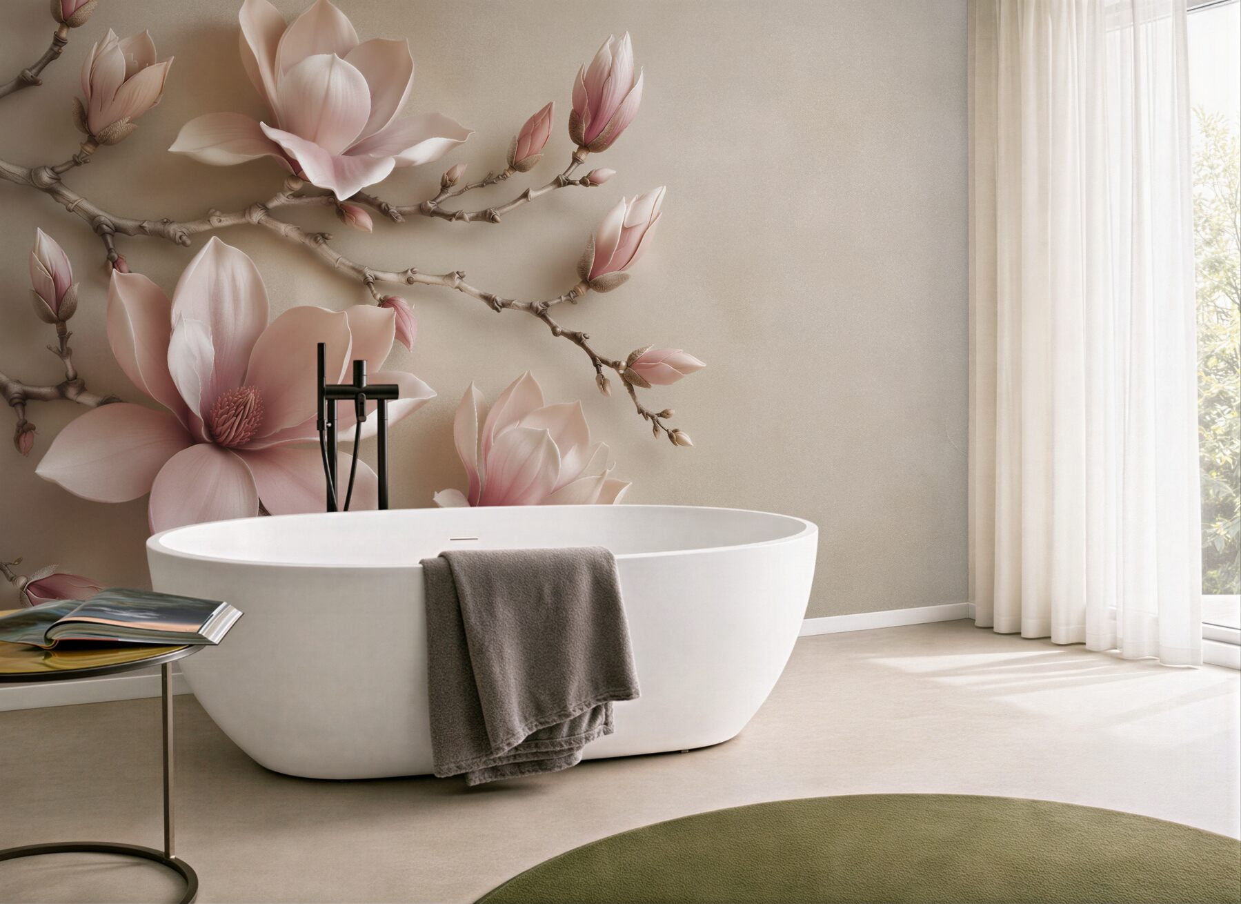 Fototapeta pudrowa magnolia na gałęziach