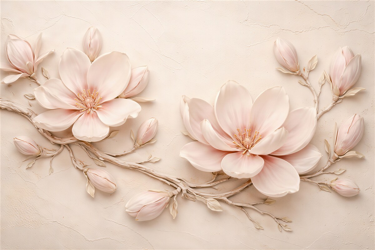 Fototapeta kremowe magnolie w subtelnym reliefie