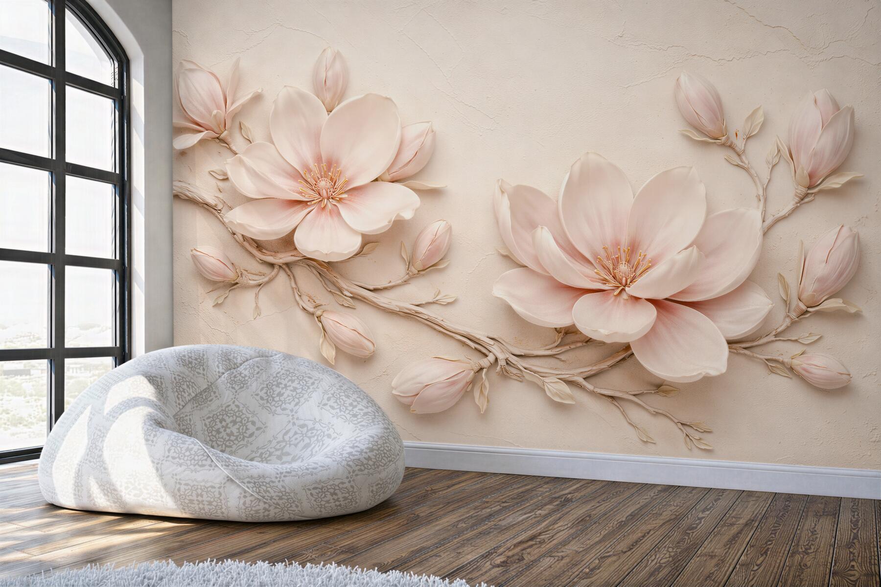 Fototapeta kremowe magnolie w subtelnym reliefie