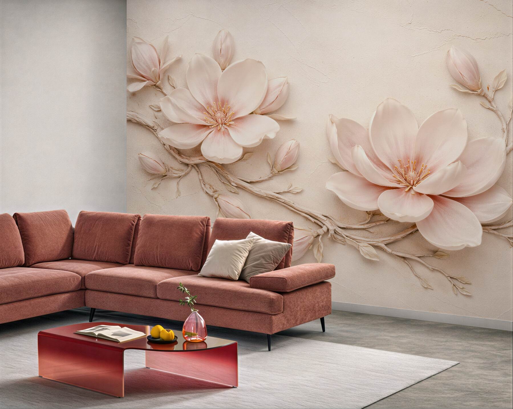 Fototapeta kremowe magnolie w subtelnym reliefie
