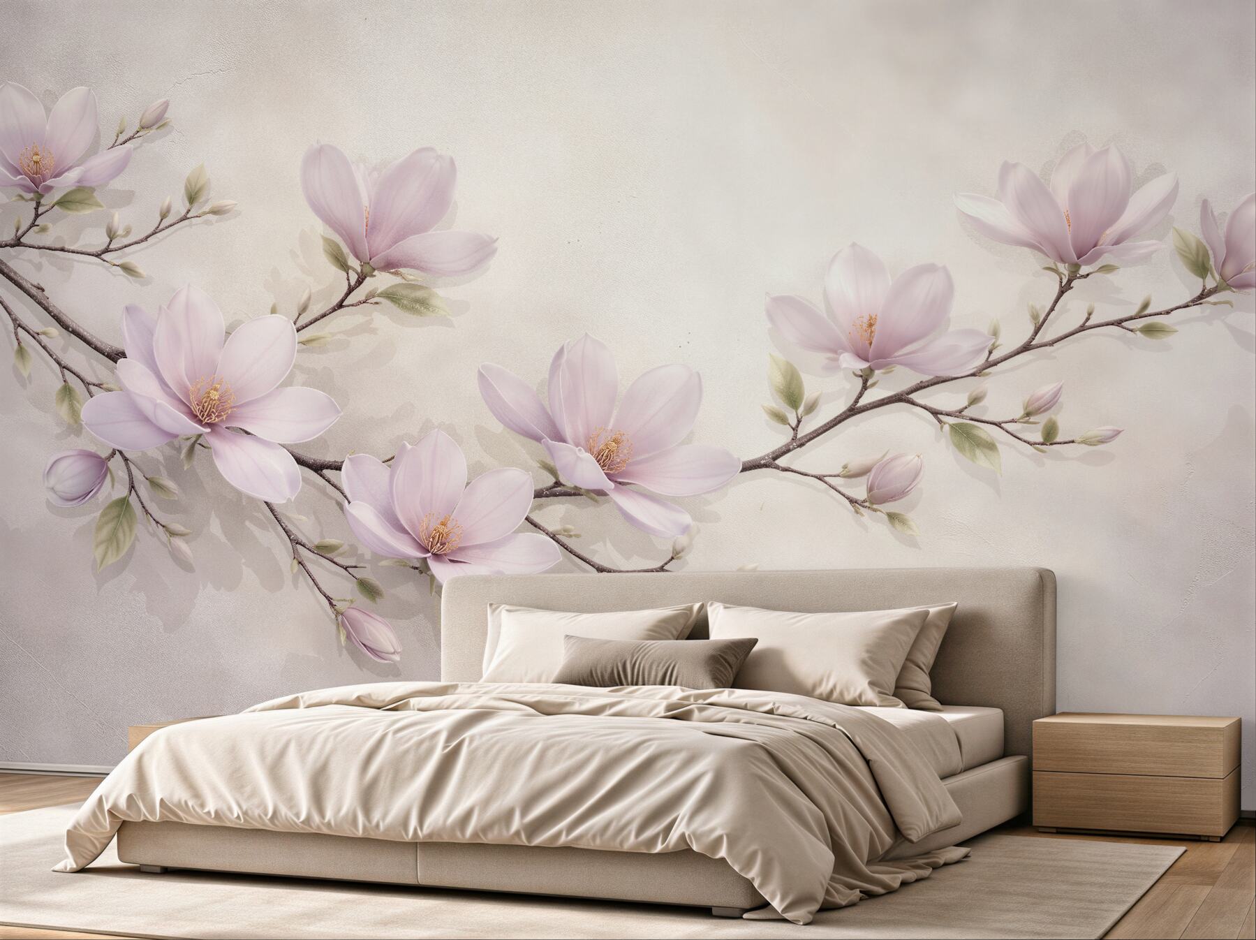 Fototapeta pudrowa gałąź magnolii