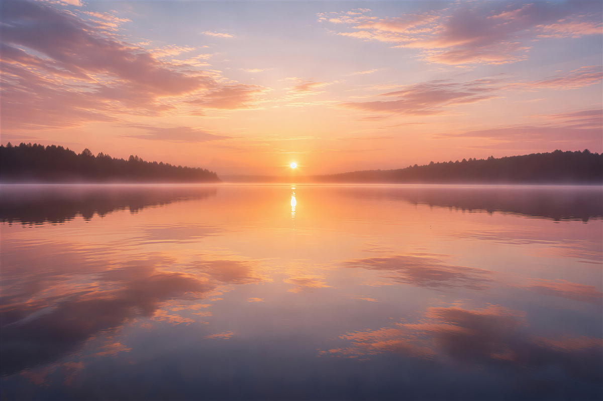 Fototapeta pastelowy wschód słońca nad jeziorem