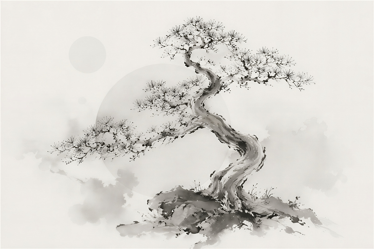 Fototapeta bonsai w szarej akwareli