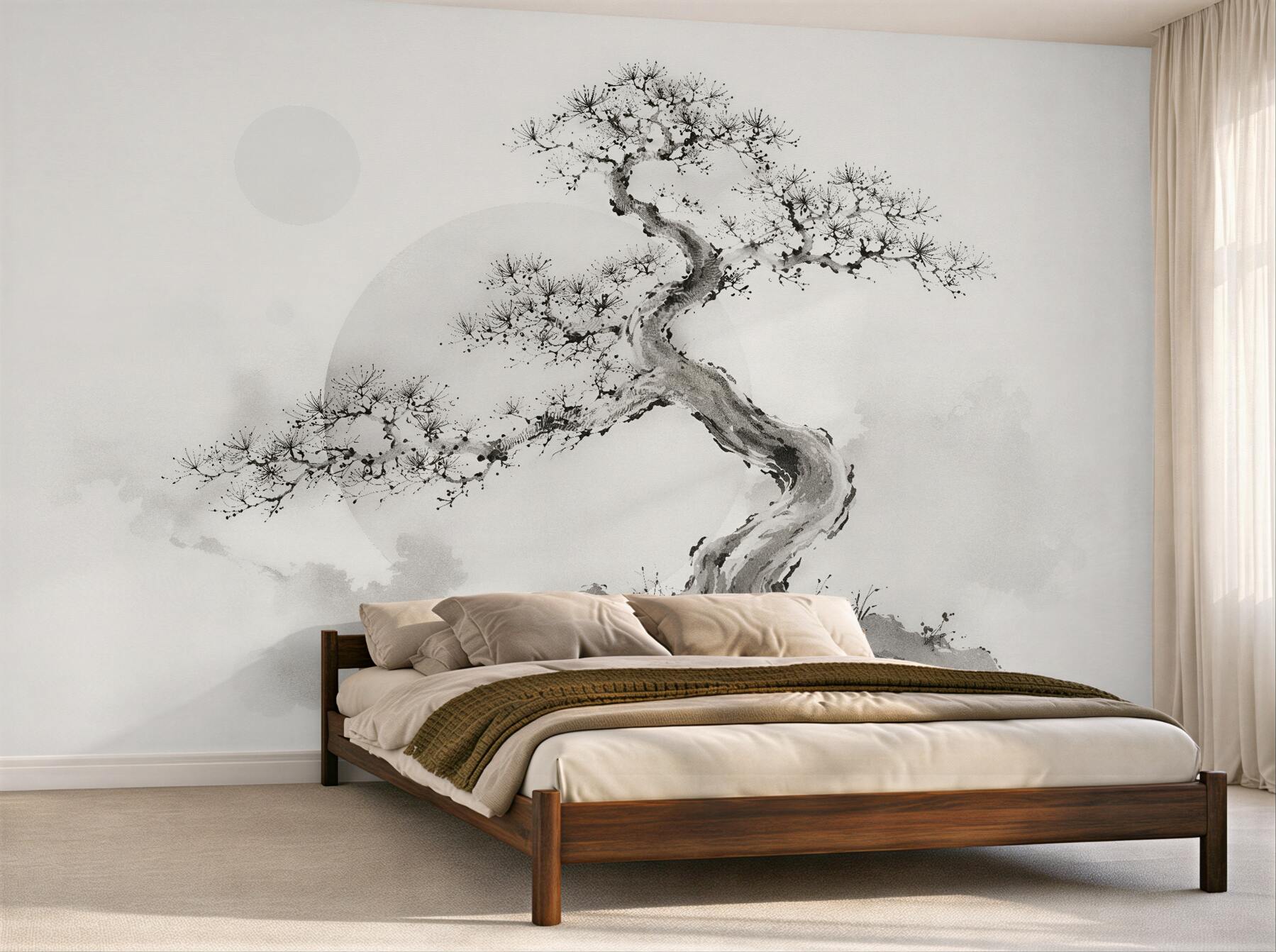 Fototapeta bonsai w szarej akwareli