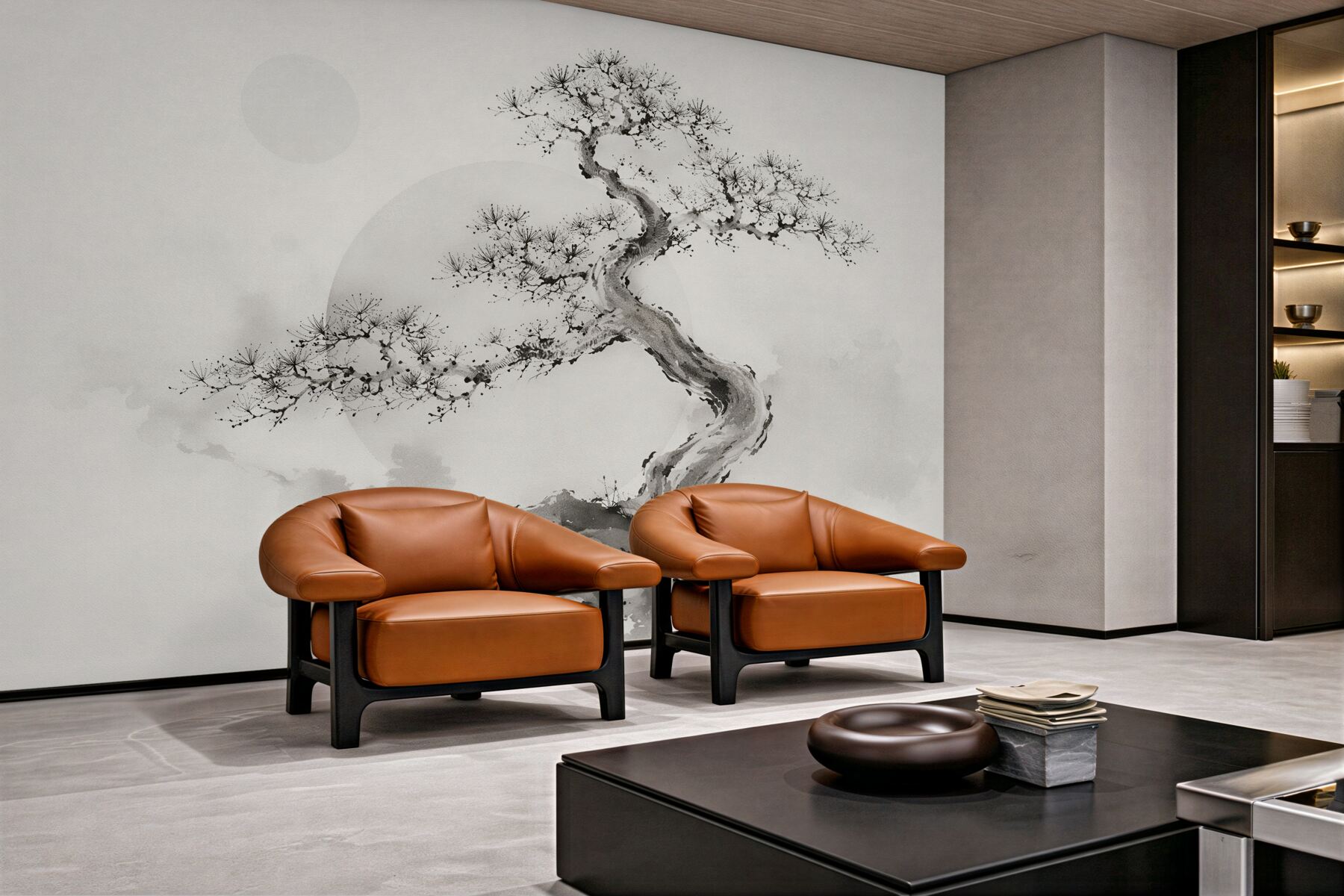 Fototapeta bonsai w szarej akwareli