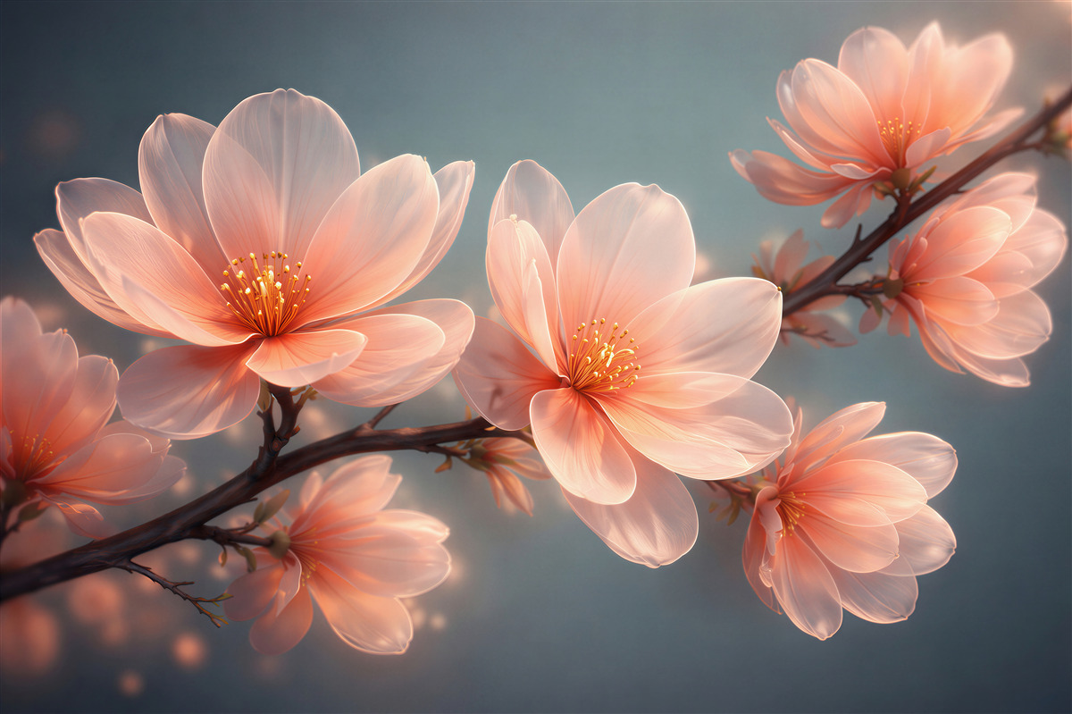 Fototapeta Świetliste kwiaty magnolii o świcie