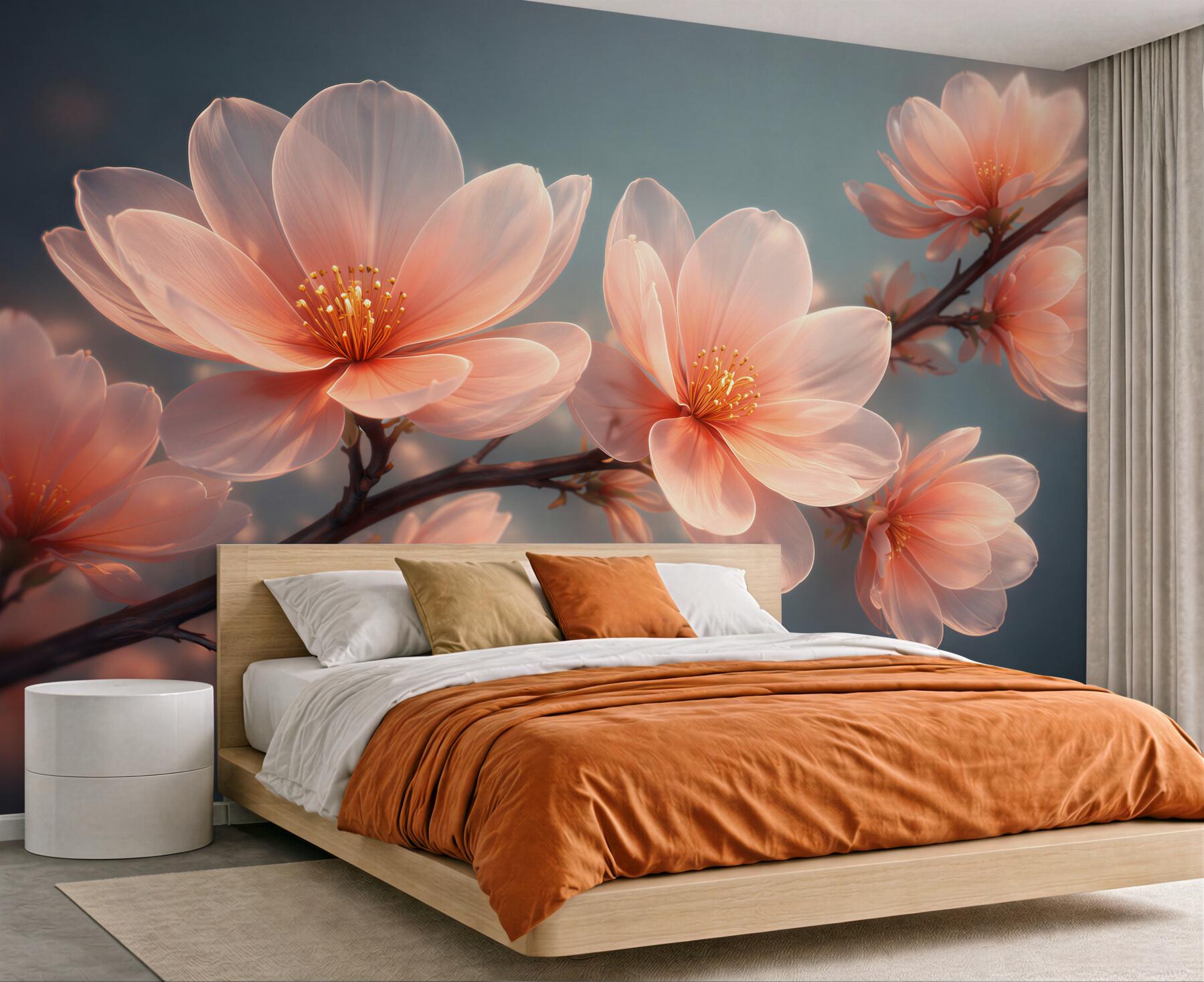 Fototapeta Świetliste kwiaty magnolii o świcie