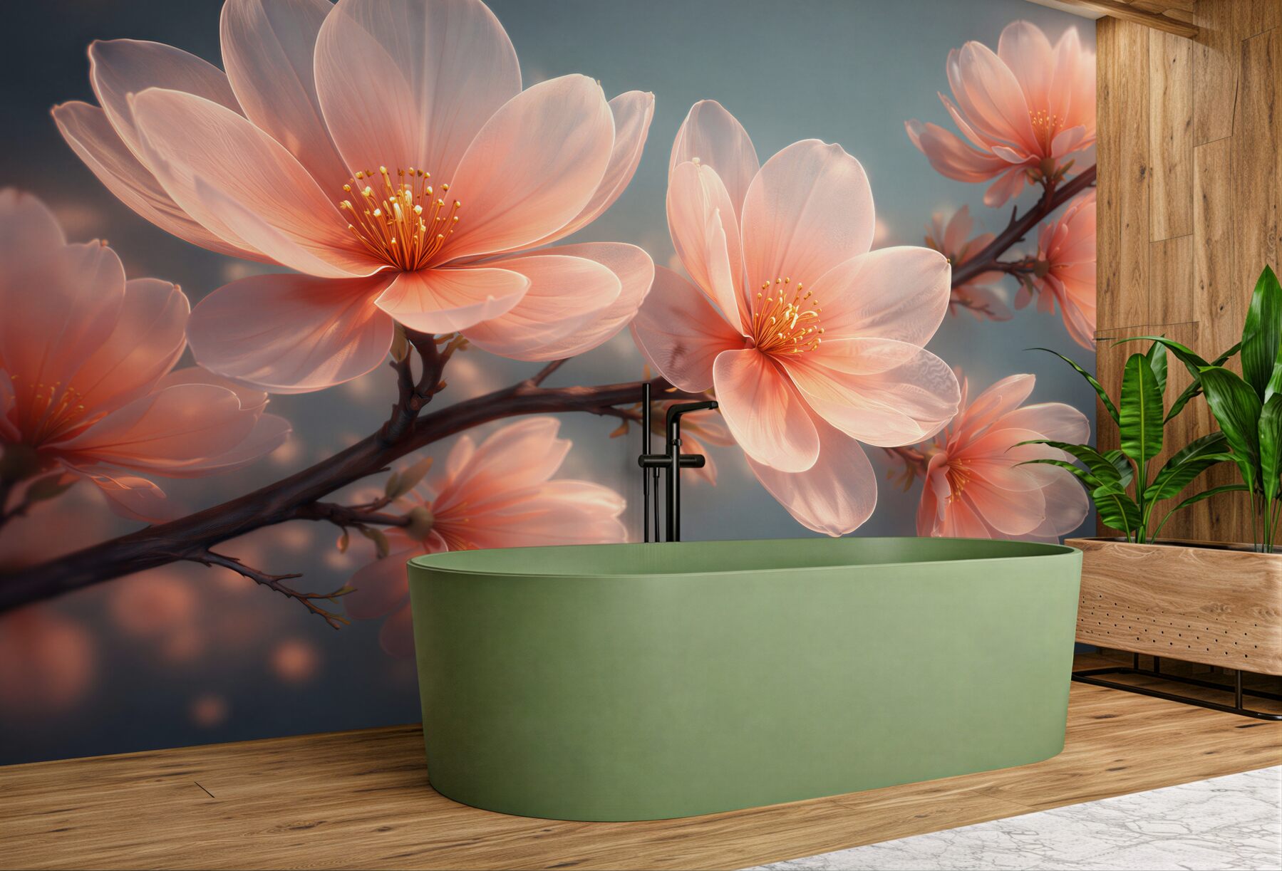 Fototapeta Świetliste kwiaty magnolii o świcie