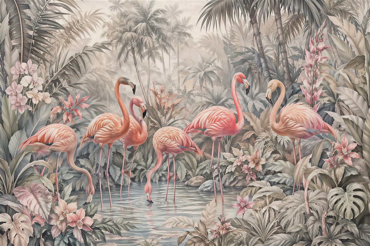 Fototapeta flamingi w pastelowej dżungli