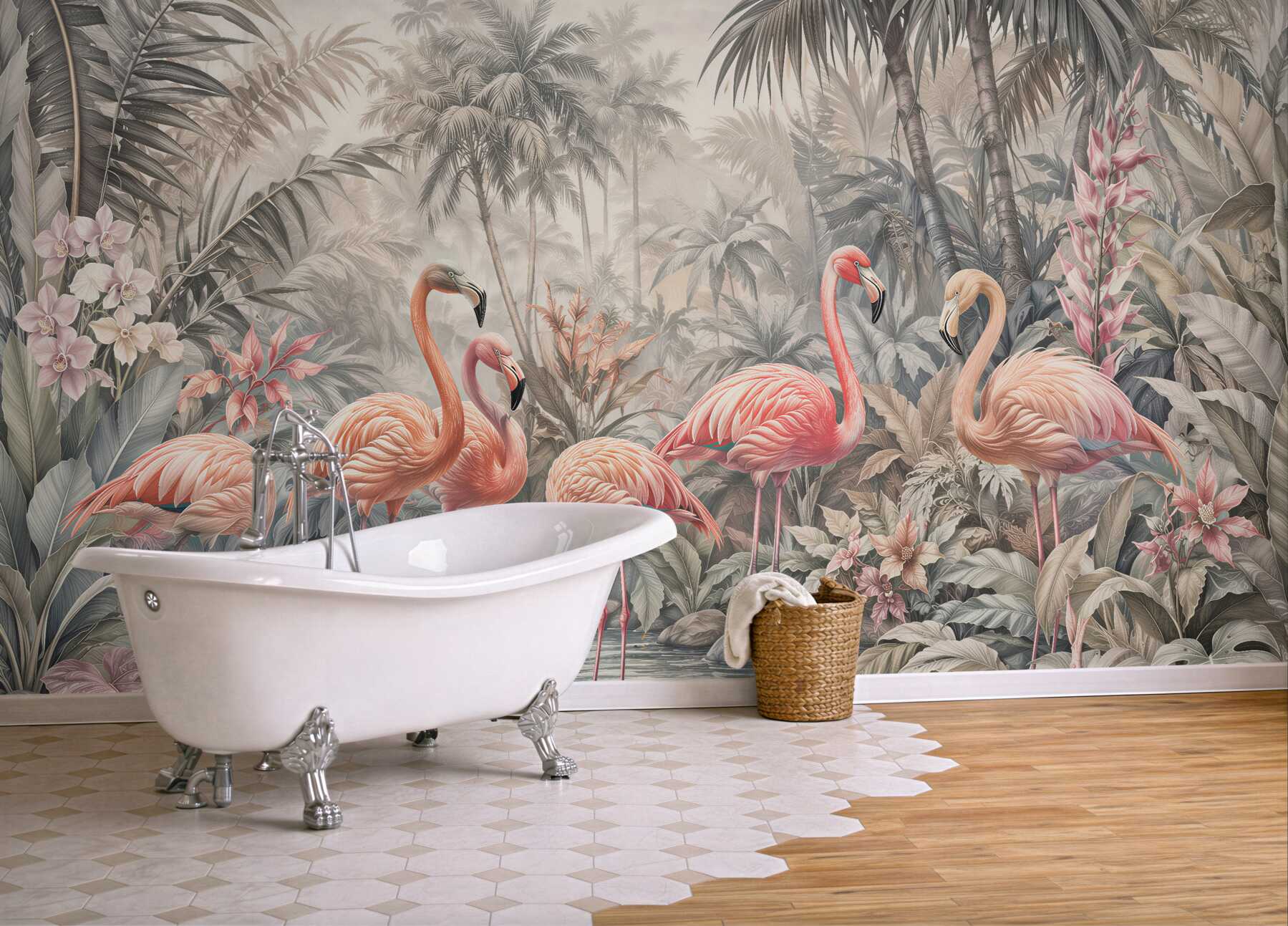 Fototapeta flamingi w pastelowej dżungli