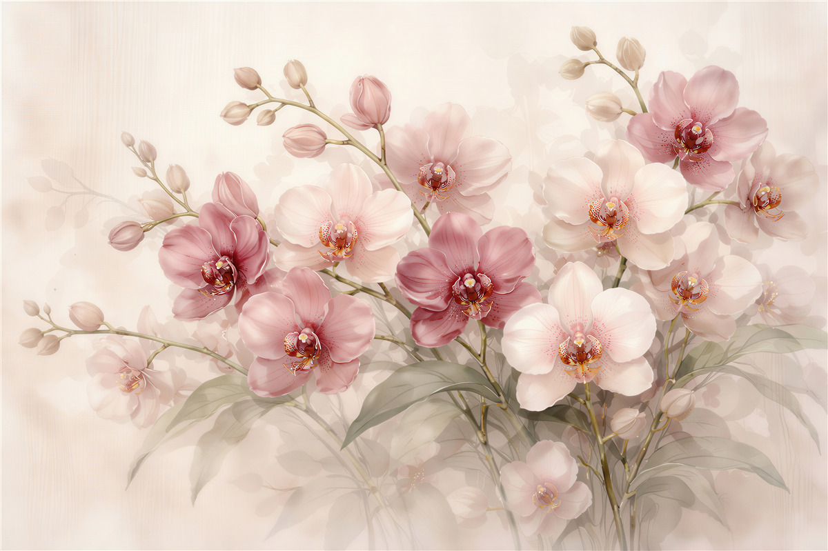Fototapeta pudrowe orchidee w świetlistej kompozycji