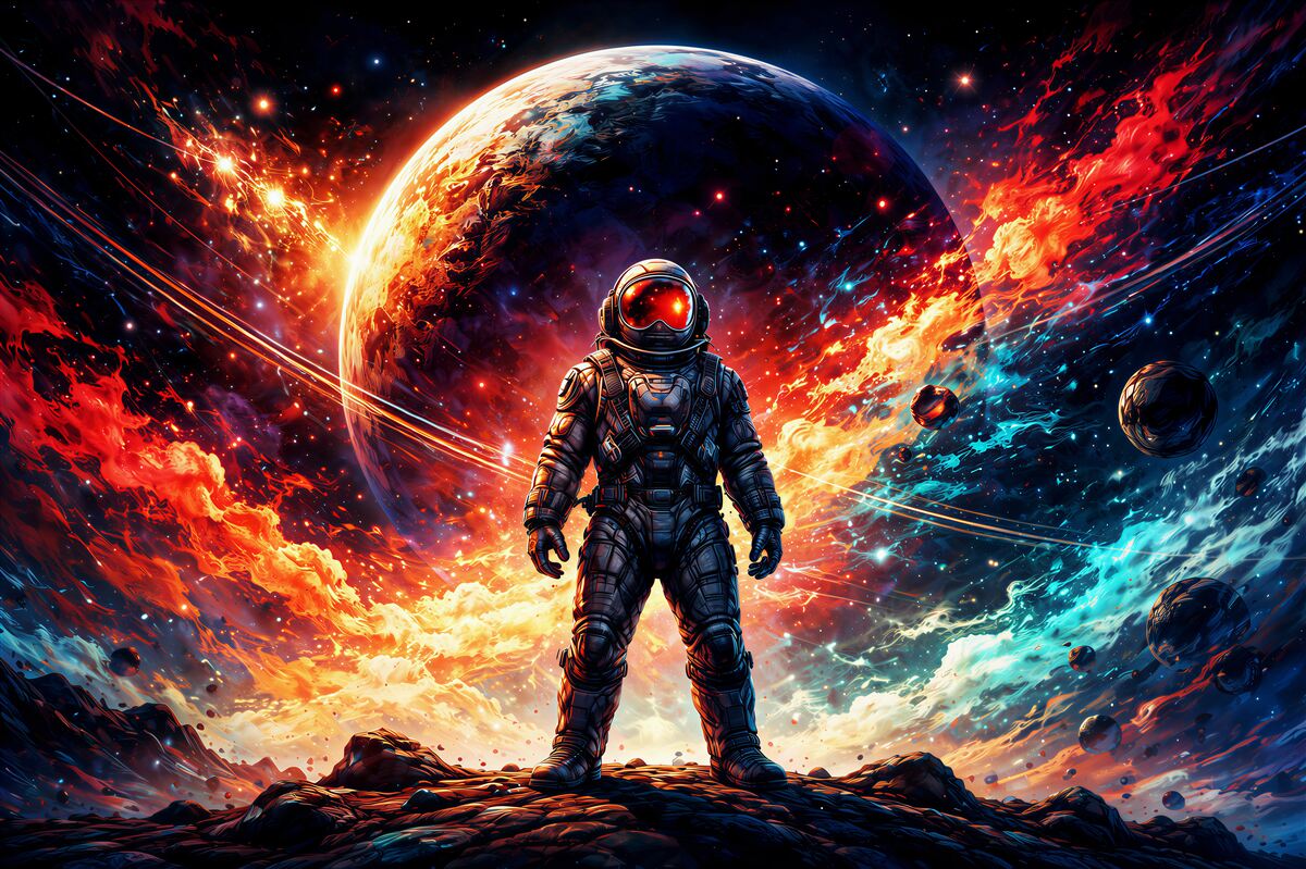 Fototapeta kosmiczny astronauta w ognistej galaktyce