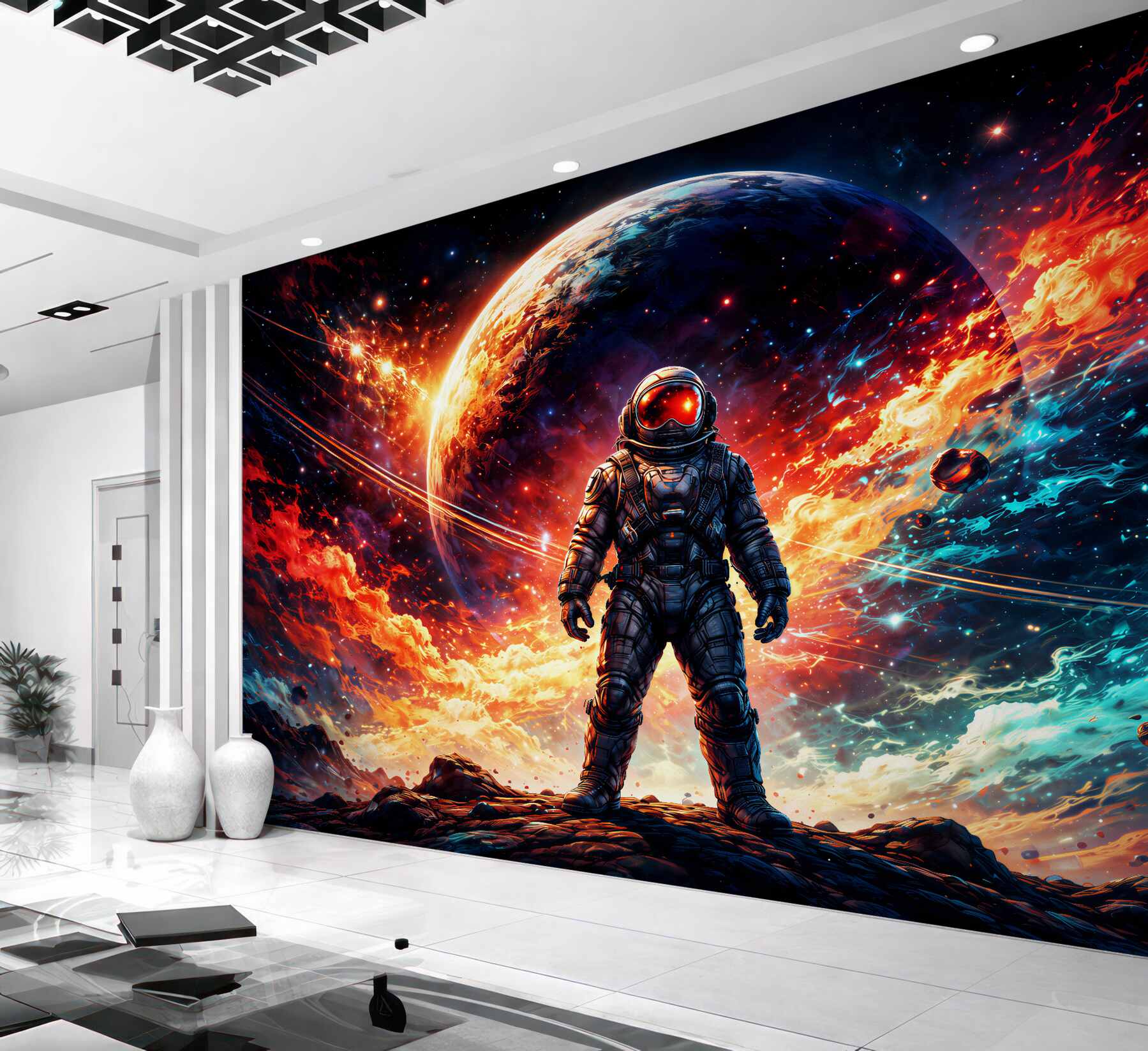 Fototapeta kosmiczny astronauta w ognistej galaktyce