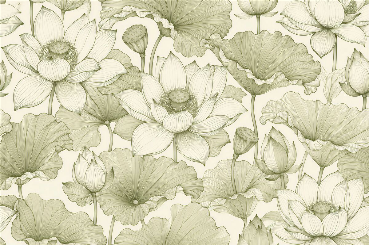 Fototapeta lotosowa harmonia w seledynowych liniach