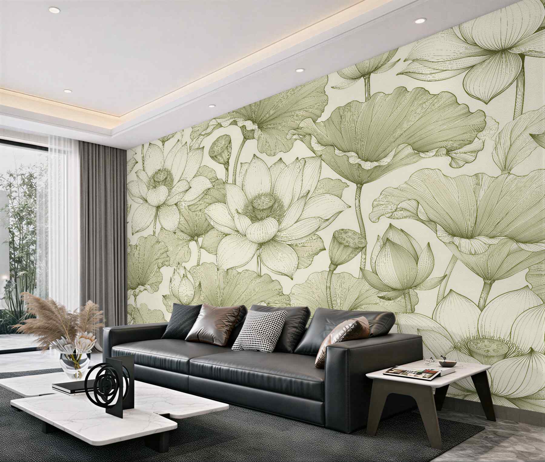 Fototapeta lotosowa harmonia w seledynowych liniach