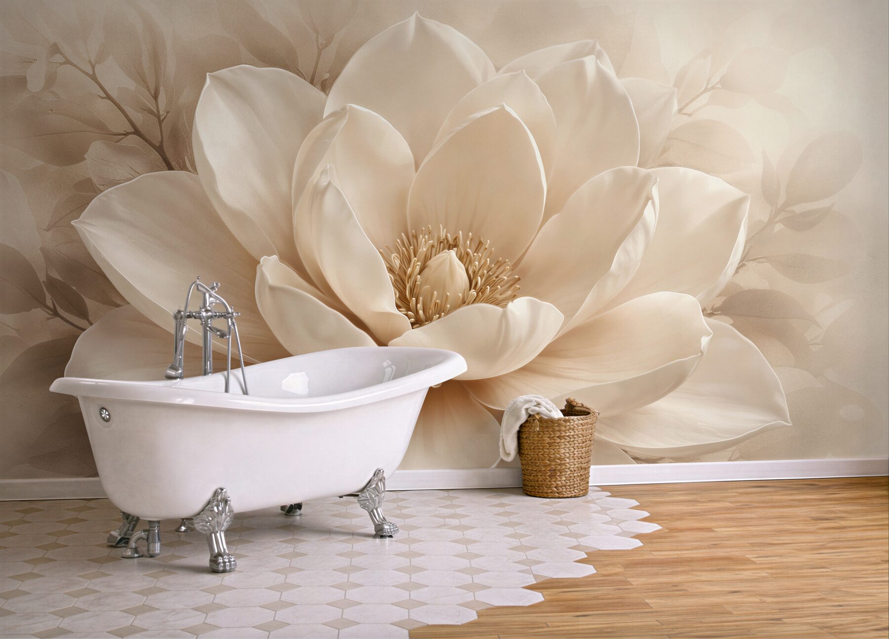 Fototapeta kremowa magnolia w subtelnym blasku